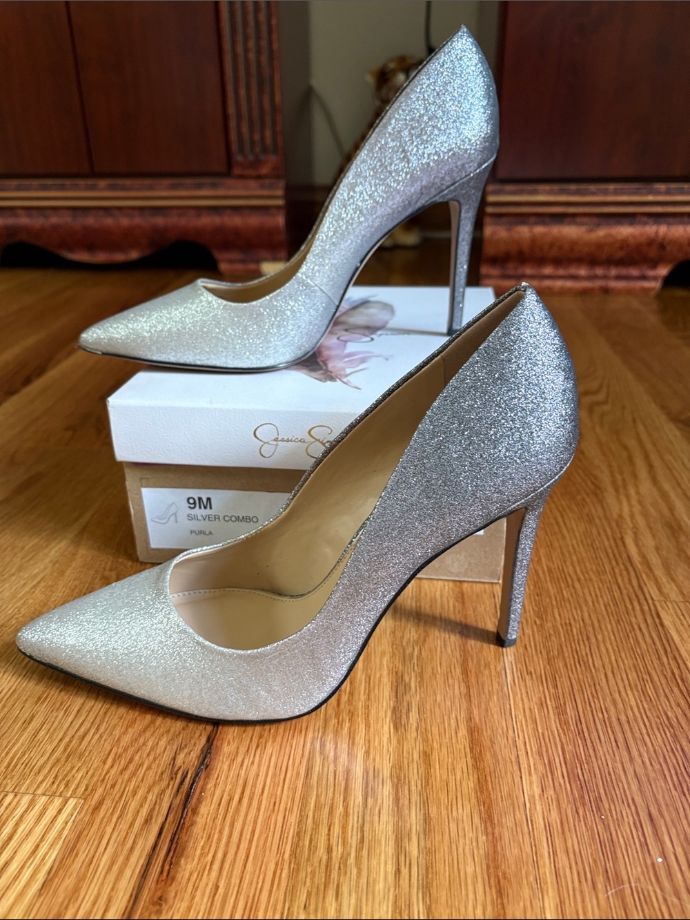 Jessica Simpson Purla Silver Glitter ombre Pointed-Toe Stiletto Pumps NIB size 9
